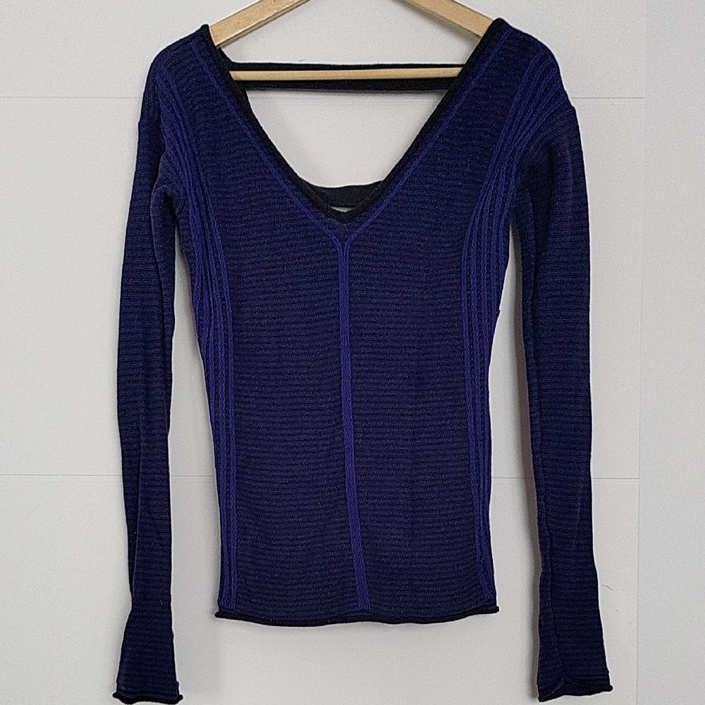 Armani Exchange Black and Blue Striped Sweater